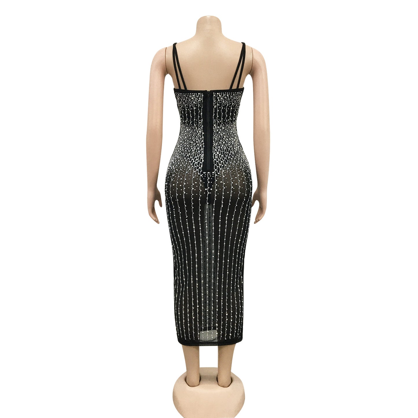 women's strap dress simple style strap diamond sleeveless solid color midi dress party street