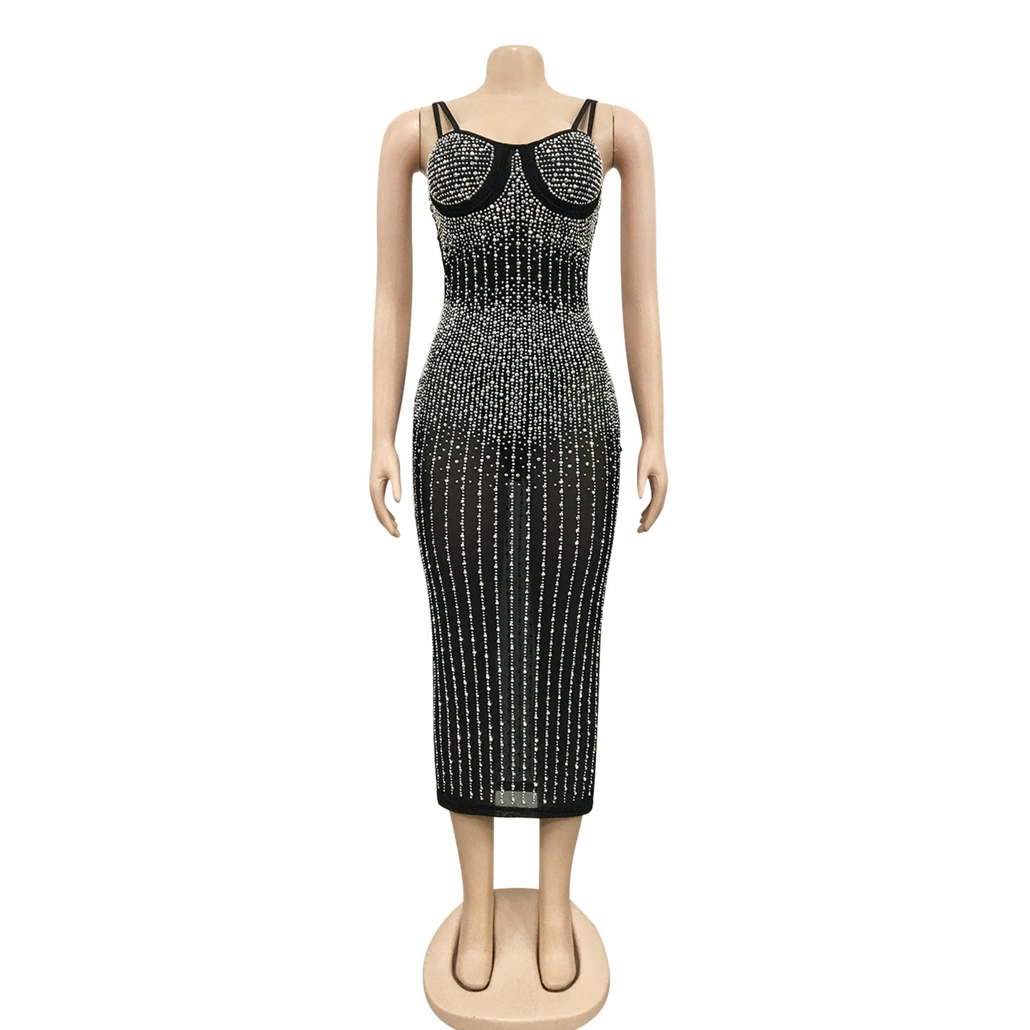 women's strap dress simple style strap diamond sleeveless solid color midi dress party street
