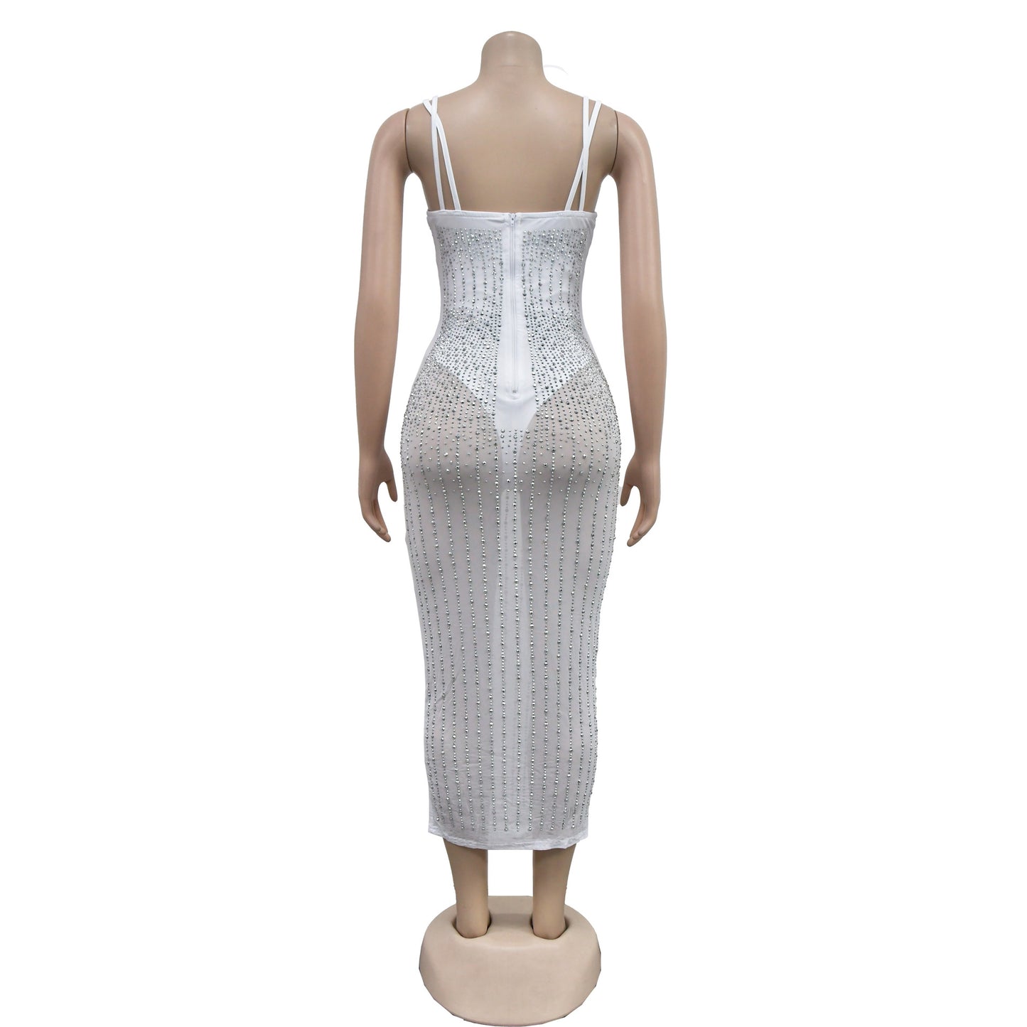 women's strap dress simple style strap diamond sleeveless solid color midi dress party street