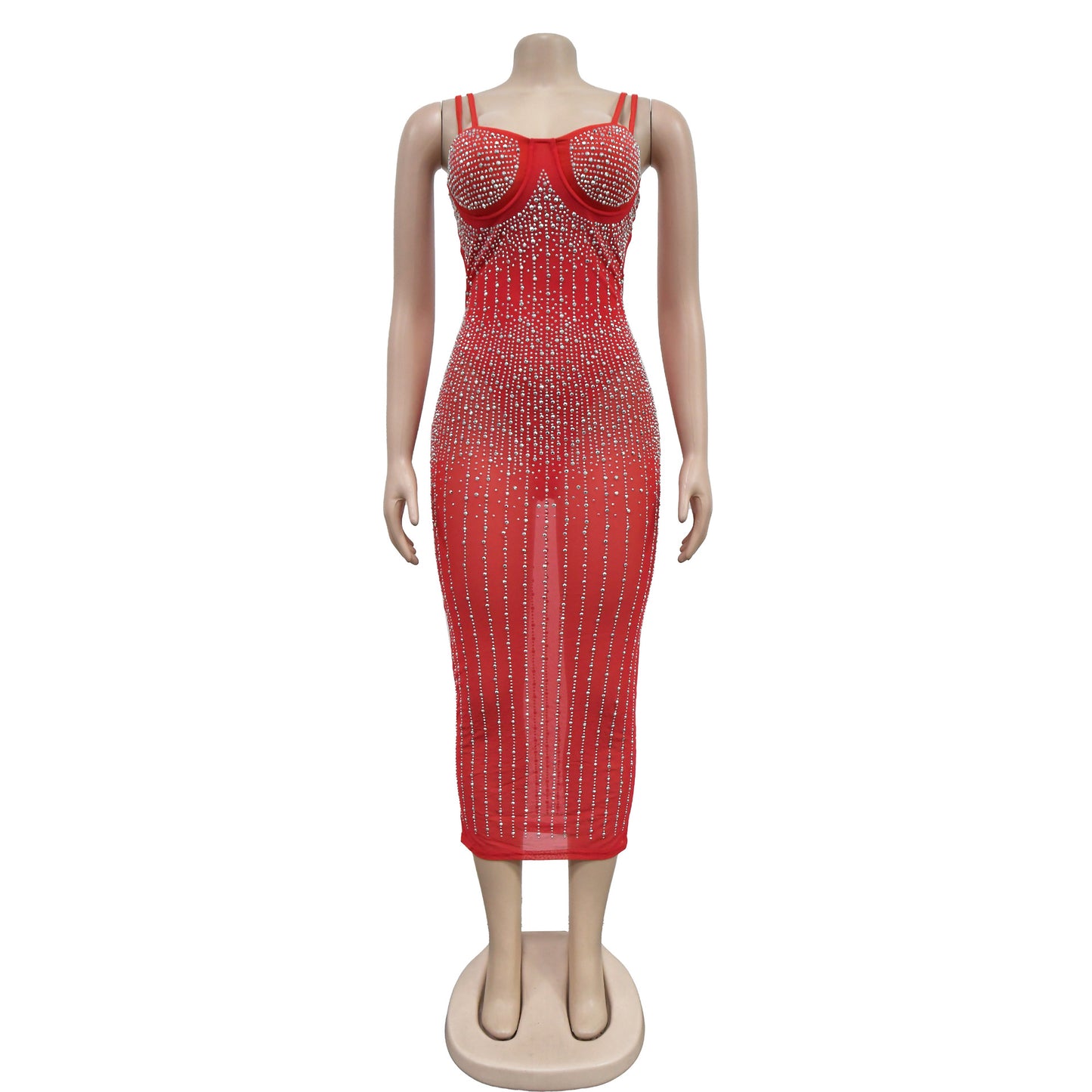 women's strap dress simple style strap diamond sleeveless solid color midi dress party street