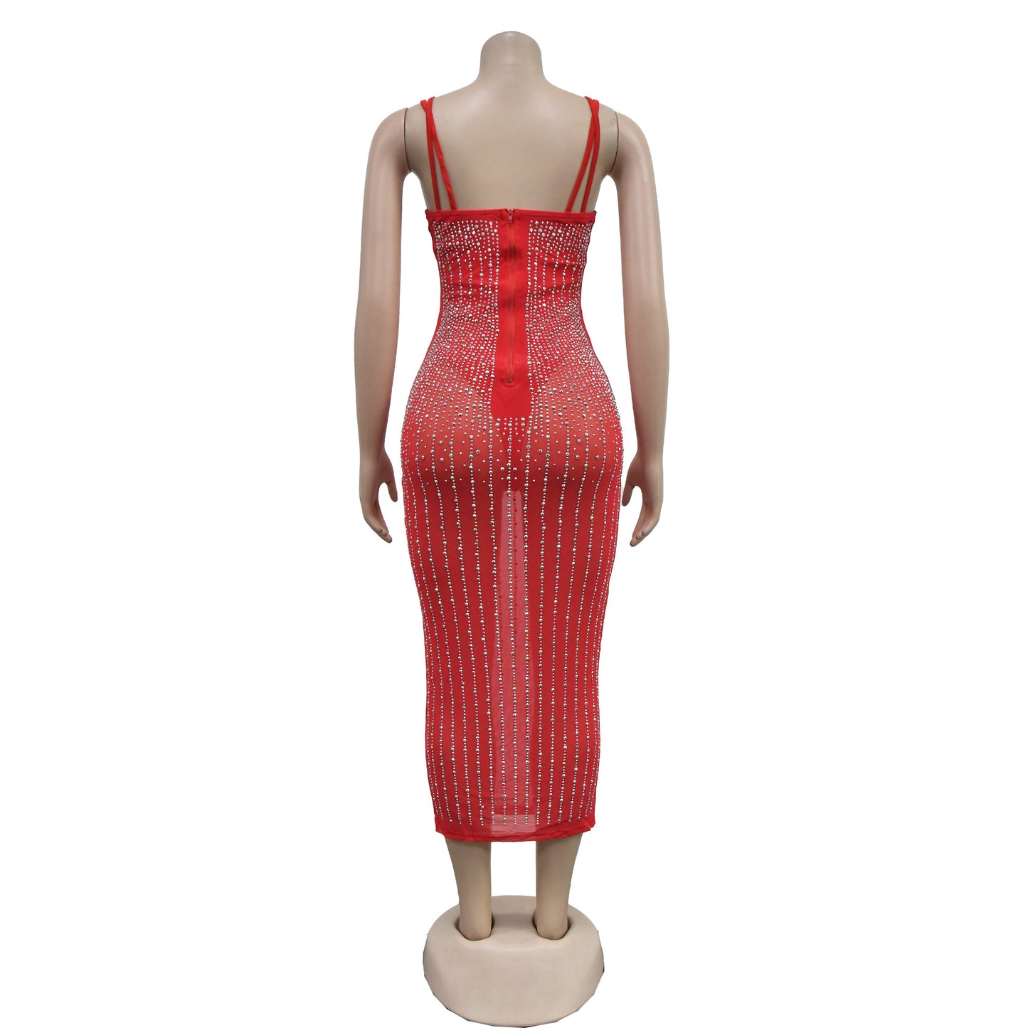 women's strap dress simple style strap diamond sleeveless solid color midi dress party street