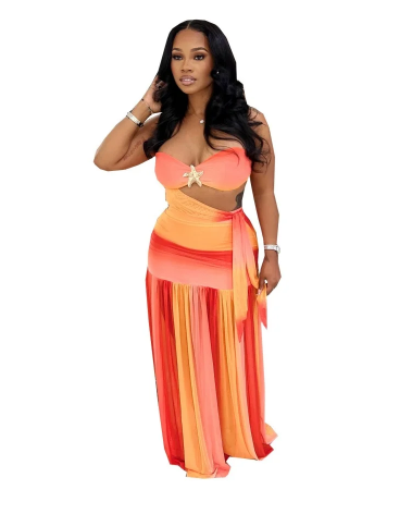 Strapless Two Piece Pleated Skirt Set