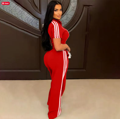 Red Two Piece Crop Top Jogging Set