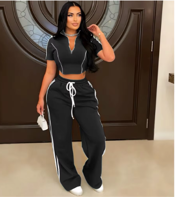 Red Two Piece Crop Top Jogging Set