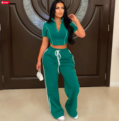 Red Two Piece Crop Top Jogging Set