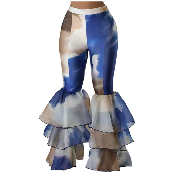 Ruffle High Waist Pants Multicolor Tie Dye Bell Bottoms