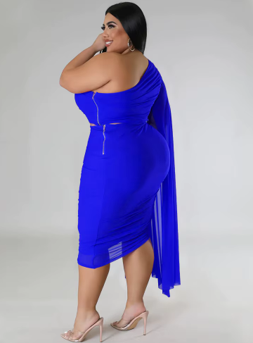 One Sleeve Crop Top Skirt Set