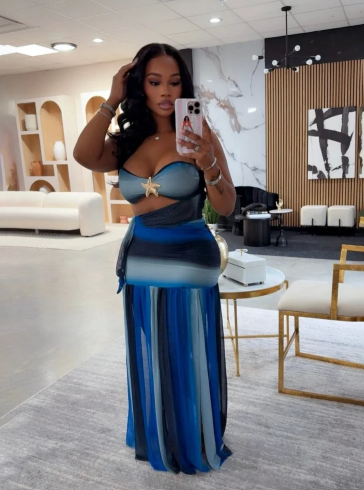 Strapless Two Piece Pleated Skirt Set