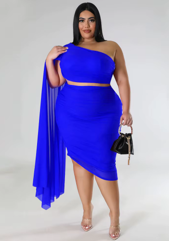 One Sleeve Crop Top Skirt Set