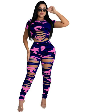 Camo Ripped Crop Top Set
