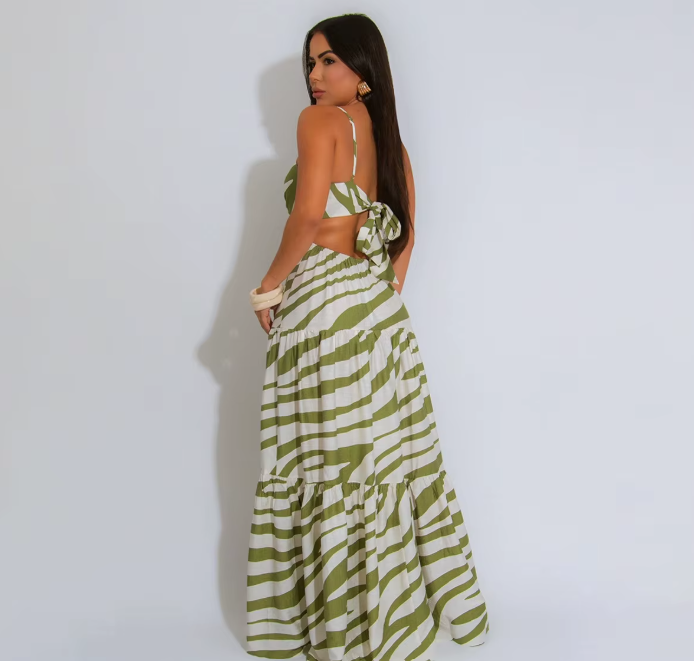 Green Striped Maxi Sundress