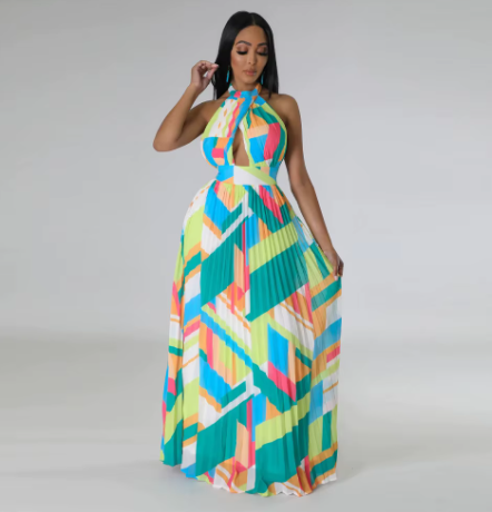 Rainbow Long Backless Maxi Dress