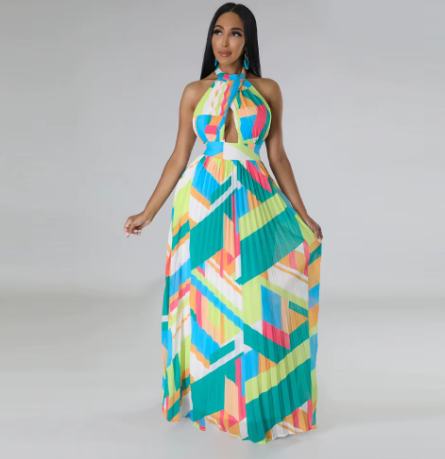 Rainbow Long Backless Maxi Dress