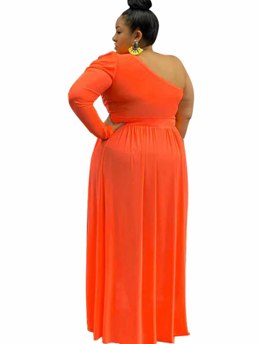Plus Size One Sleeve Mesh Orange Shirt