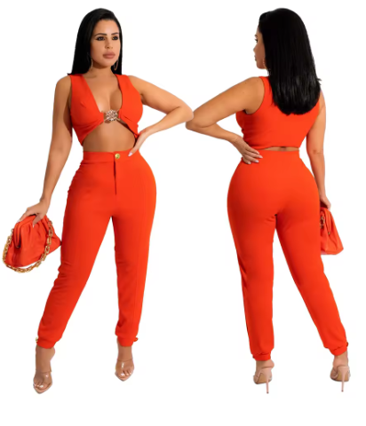 Orange Two Piece Pants Set