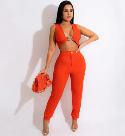 Orange Two Piece Pants Set