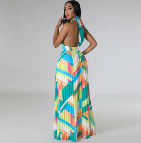 Rainbow Long Backless Maxi Dress