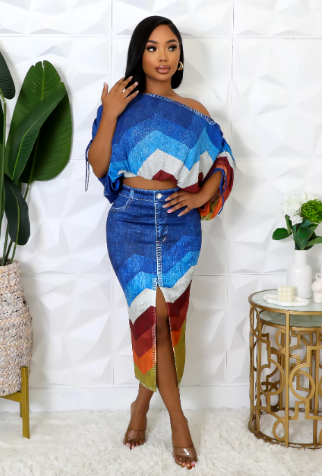 Two Piece Printed Skirt Set