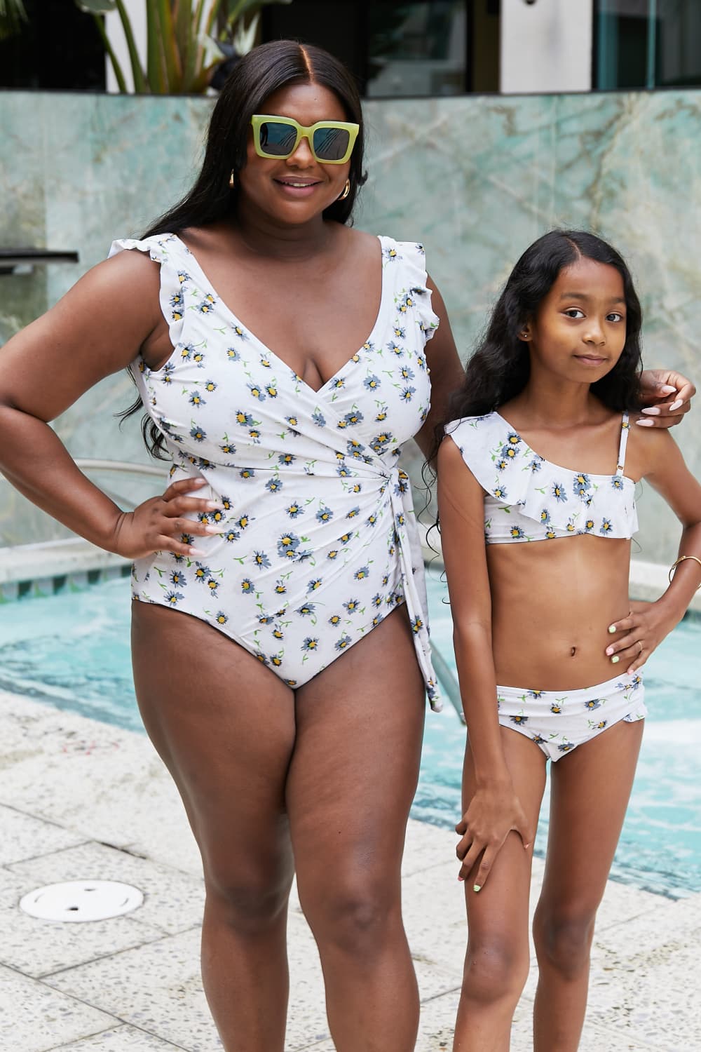 Ruffle Faux Wrap One-Piece in Daisy Cream