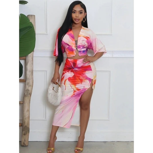 Tropical Print Skirt Set