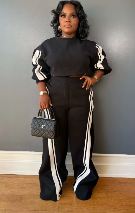 Black and White Stripe Jogging Set