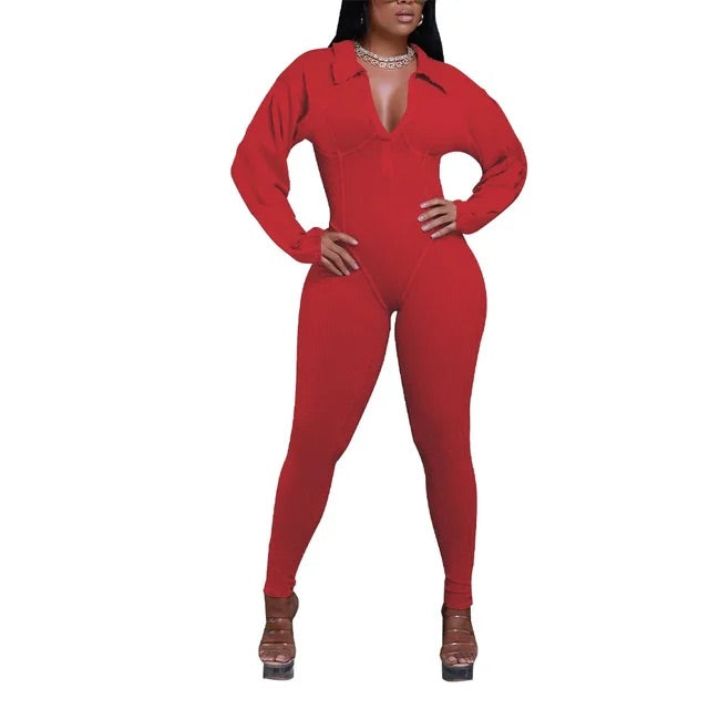 V-Neck Fitted Jumpsuit