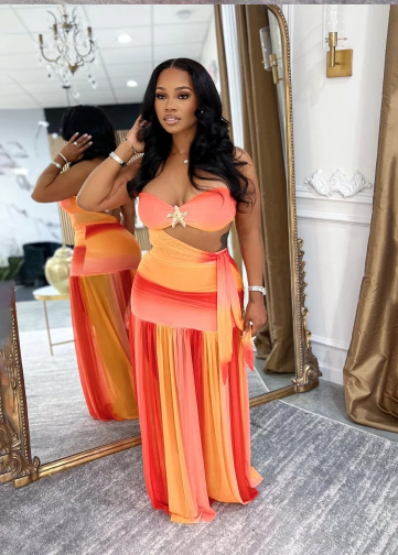 Strapless Two Piece Pleated Skirt Set