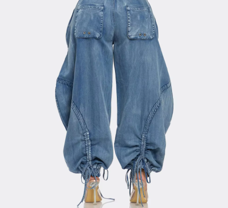 High Waist Drawstring Baggy Cargo Jeans | Trendy Streetwear Style
