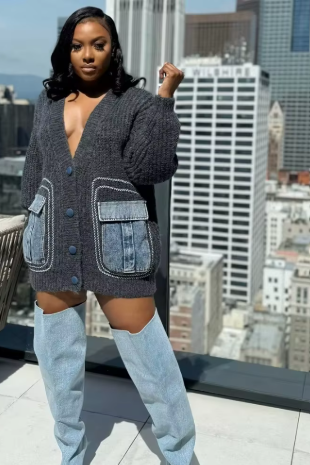 Oversized Knitted Sweater | Denim Pockets