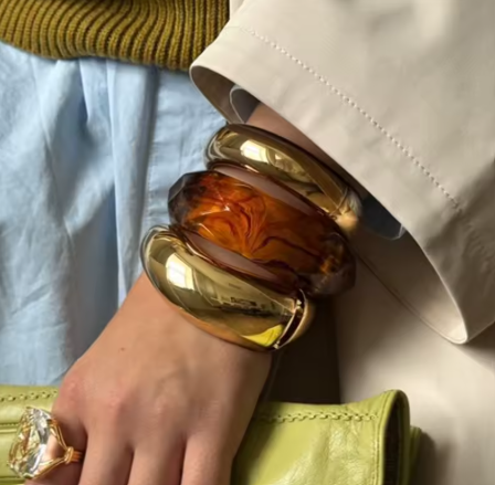 Vintage Resin Acrylic Metal Chunky Bangles