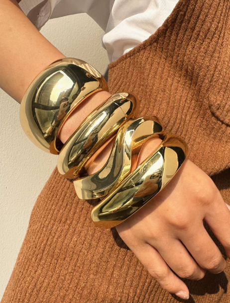 Wide Cuff Gold Bangels|Set of 3