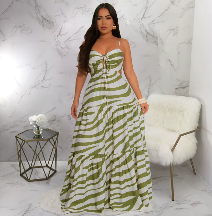 Green Striped Maxi Sundress