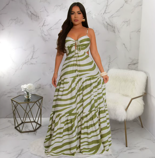 Green Striped Maxi Sundress