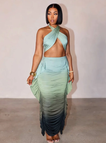 Crop Top Ruffle Skirt Set
