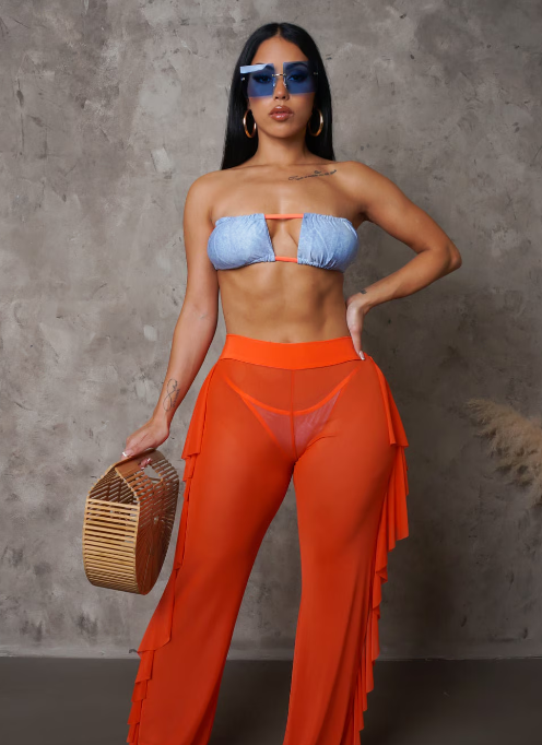 Orange Sheer Swim Pants