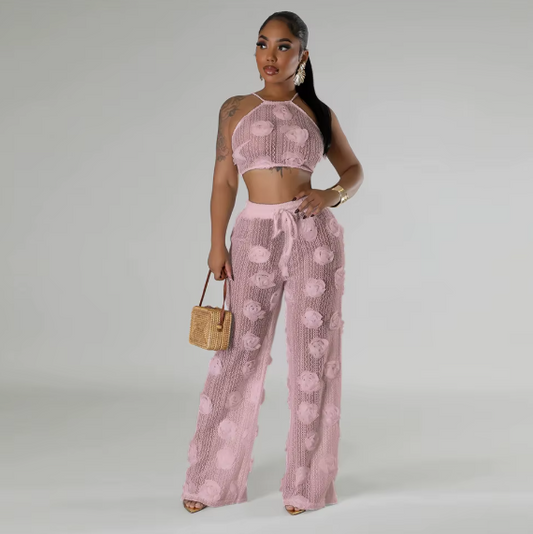 Two Piece Flower Knitted Set