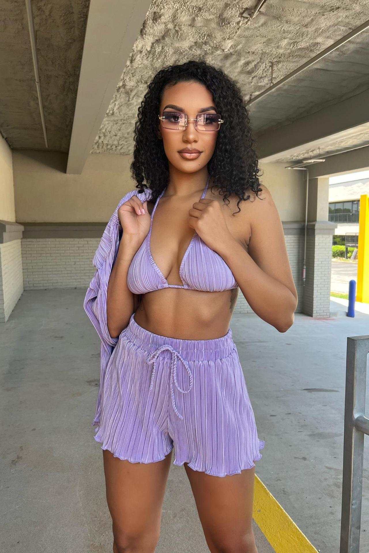 Purple Three Piece Short Set
