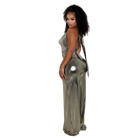 Silver Metallic Jumpsuit|Halter Top