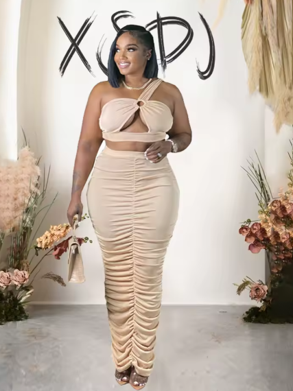 Plus Size Ruched Skirt Set