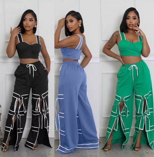 Tie Up two Piece Set Wide Leg Pants