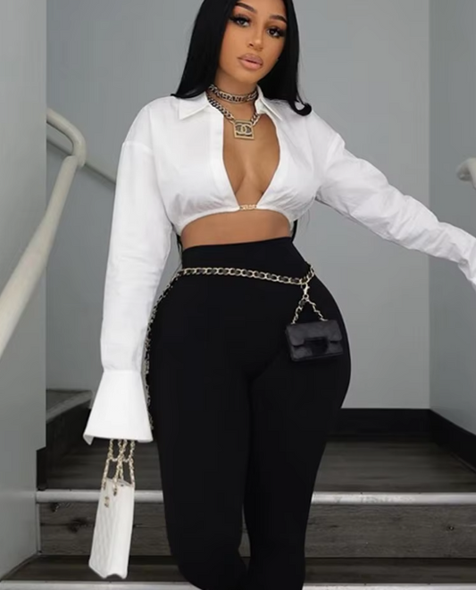 White Long Sleeve Crop Top