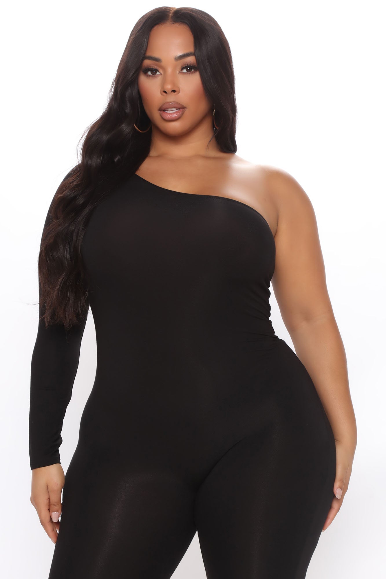Long Sleeve One Shoulder Jumpsuit - Black