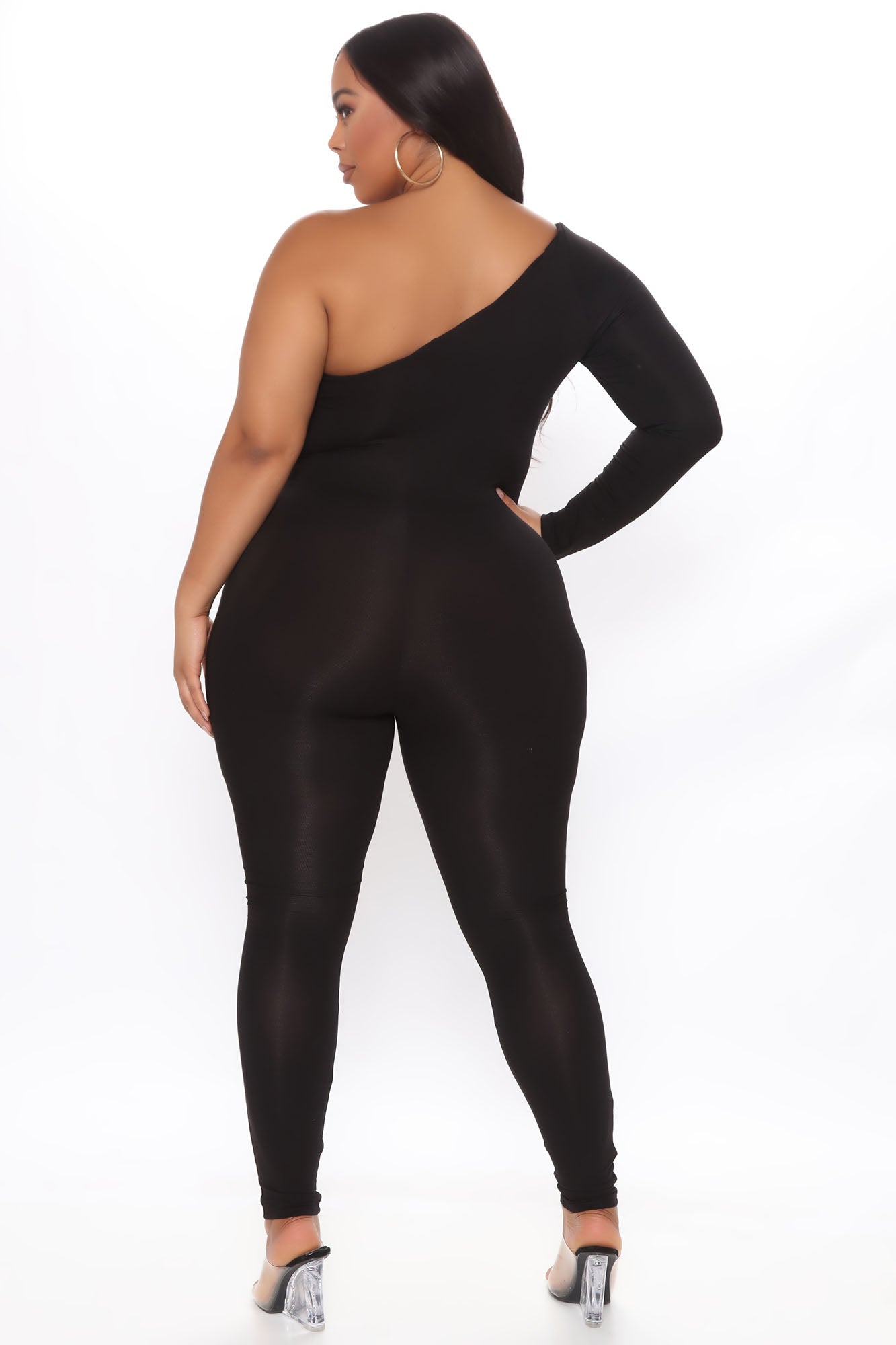 Long Sleeve One Shoulder Jumpsuit - Black