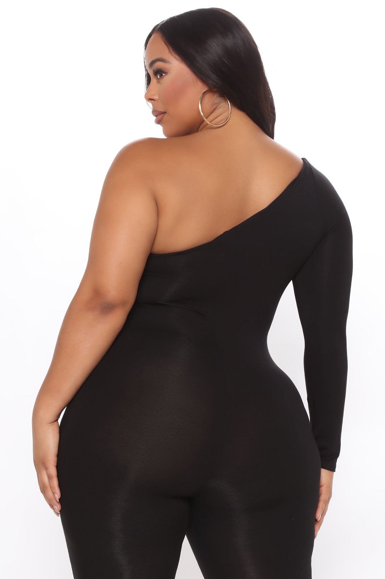 Long Sleeve One Shoulder Jumpsuit - Black