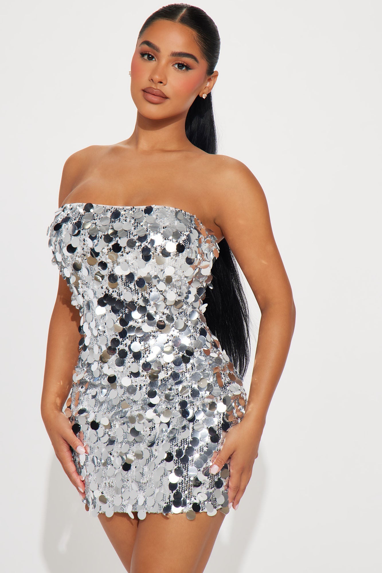 Sequin Mini Dress - Silver Plus Size