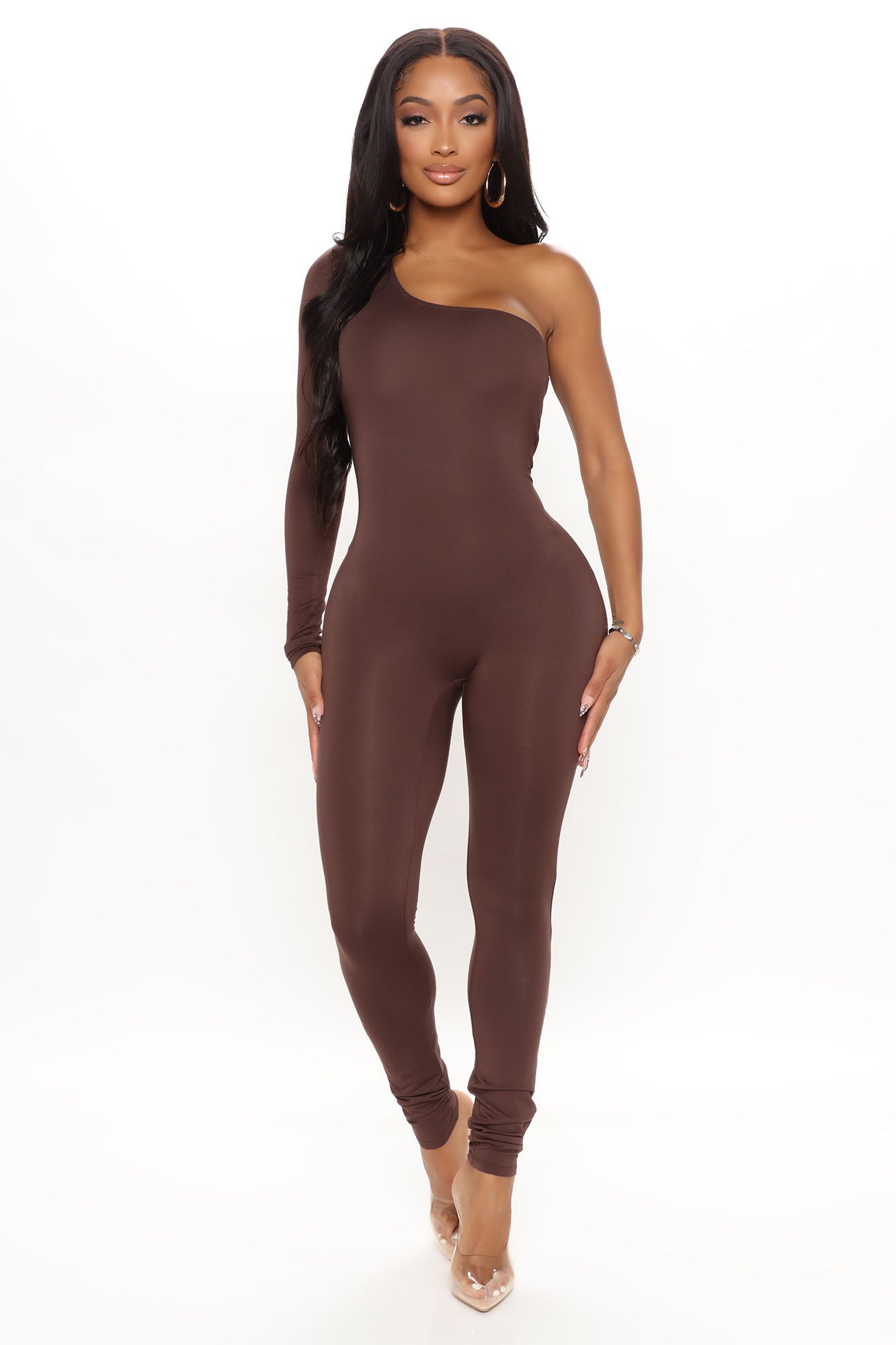Long Sleeve One Shoulder Jumpsuit - Black