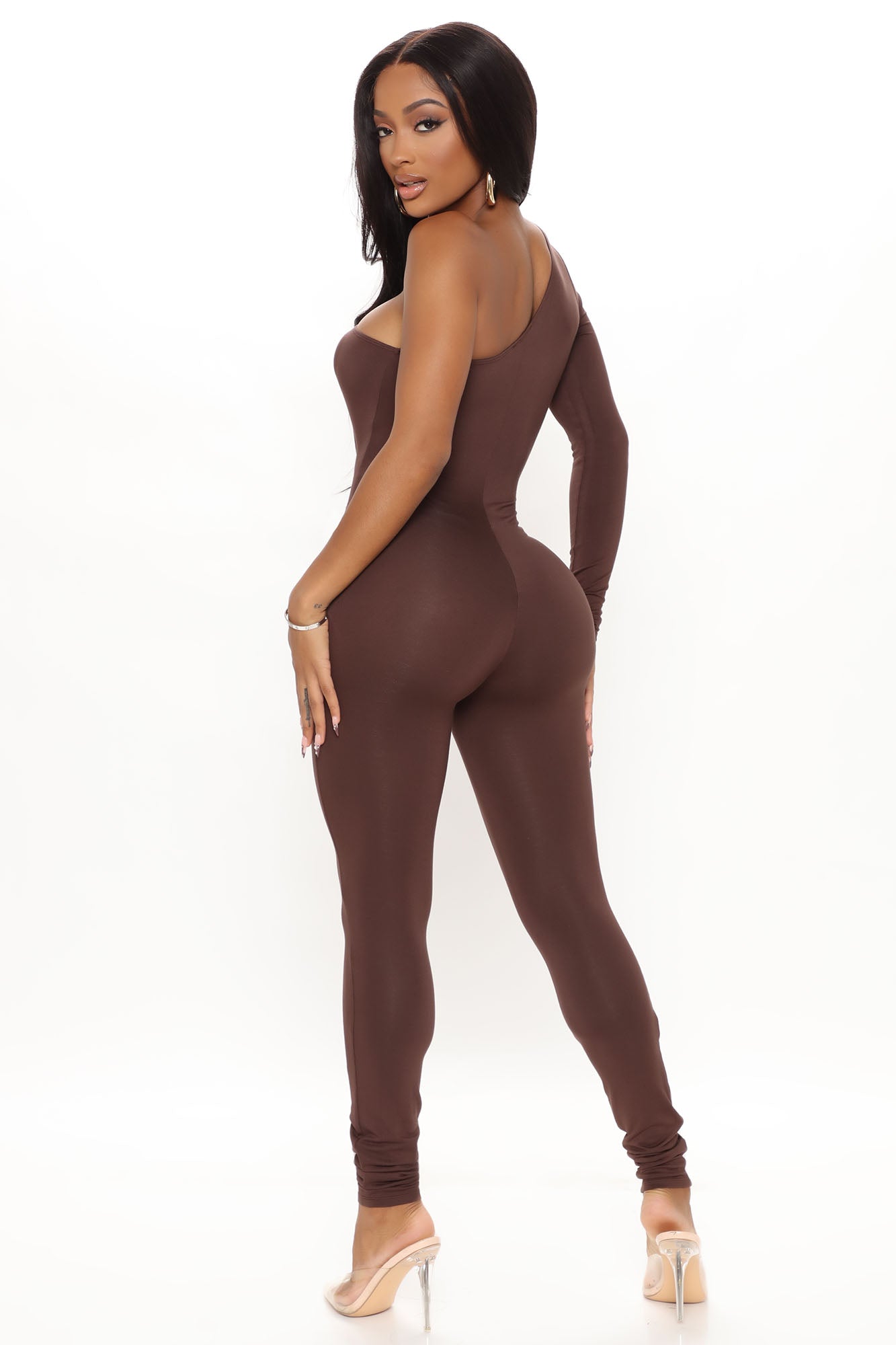 Long Sleeve One Shoulder Jumpsuit - Black