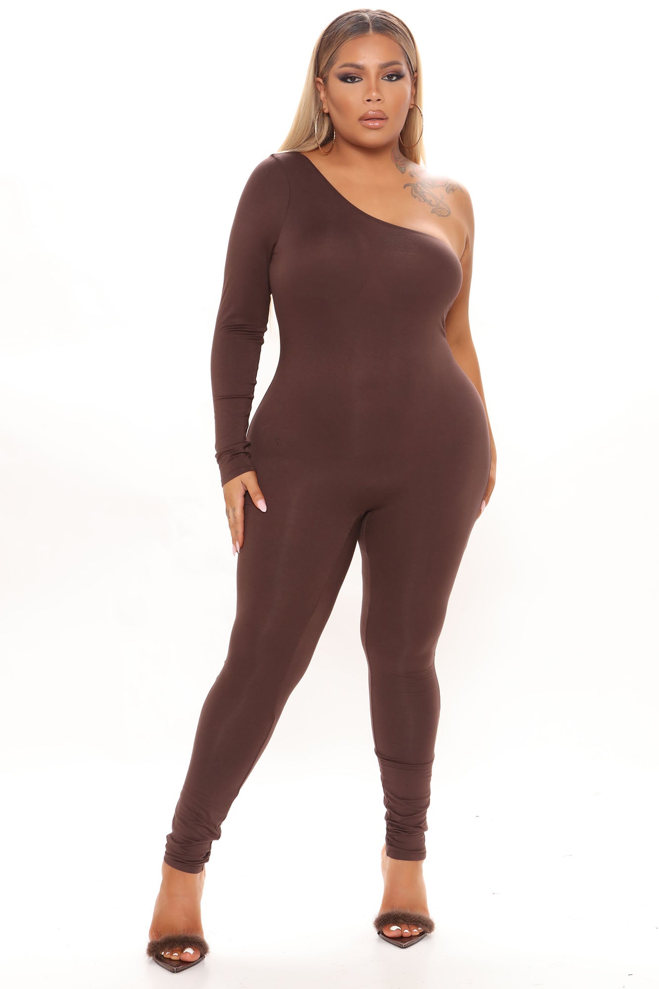 Long Sleeve One Shoulder Jumpsuit - Black